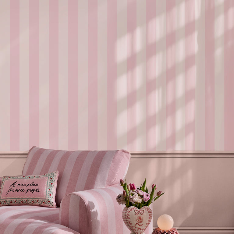 Cath Kidston Canopy Striped Wallpaper Pink – Soft Stripe Wallpaper for Bedrooms & Nurseries, Easy Hang Non-Woven Finish