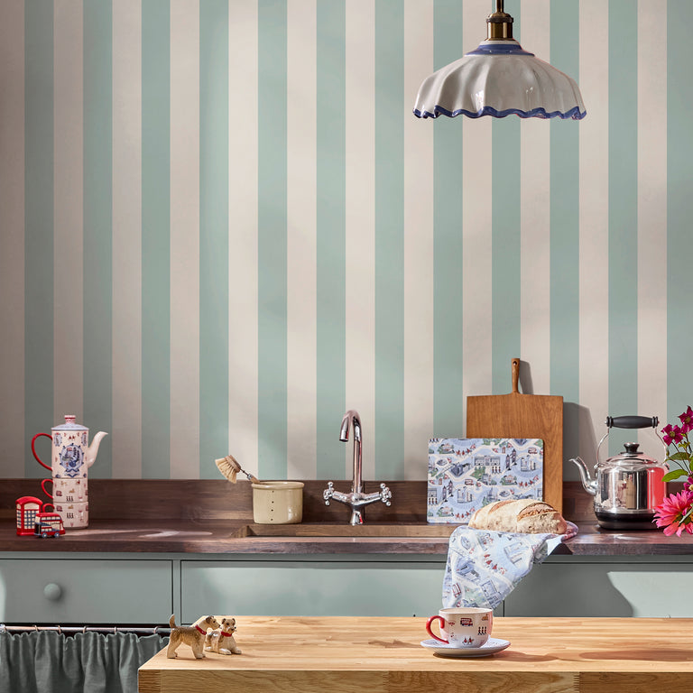 Cath Kidston Canopy Stripe Wallpaper Duck Egg Blue – Classic Stripe Wallpaper for Calm, Elegant Interiors