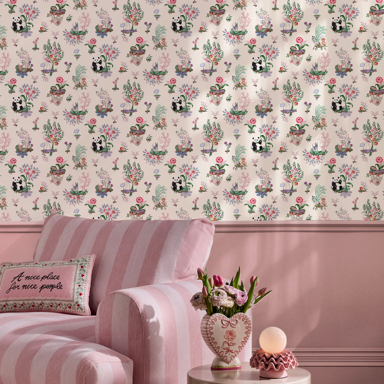 Cath Kidston Chihuahua Island Children's Wallpaper Cream Tropical Fun Pattern Easy Hang Non-Woven 10m Roll