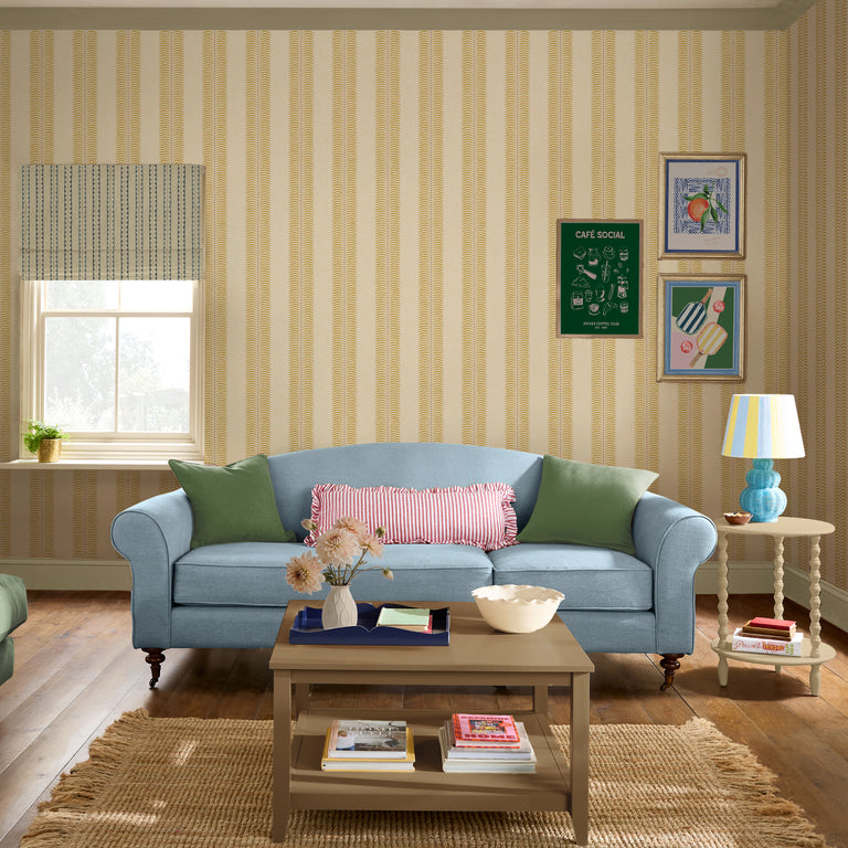 Joules Palm Leaf Stripe Floral Wallpaper, Soft Textured Paste-the-Wall Design, Natural Green Stripe Effect, 52cm Width
