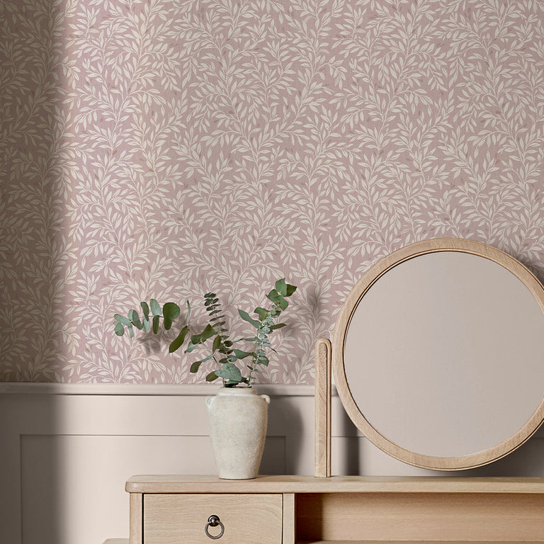 Next Ditsy Leaf Floral Wallpaper Blush – Soft Pink Cream Leaf Design, Paste the Wall, 10m Roll, Elegant Floral Wallpaper