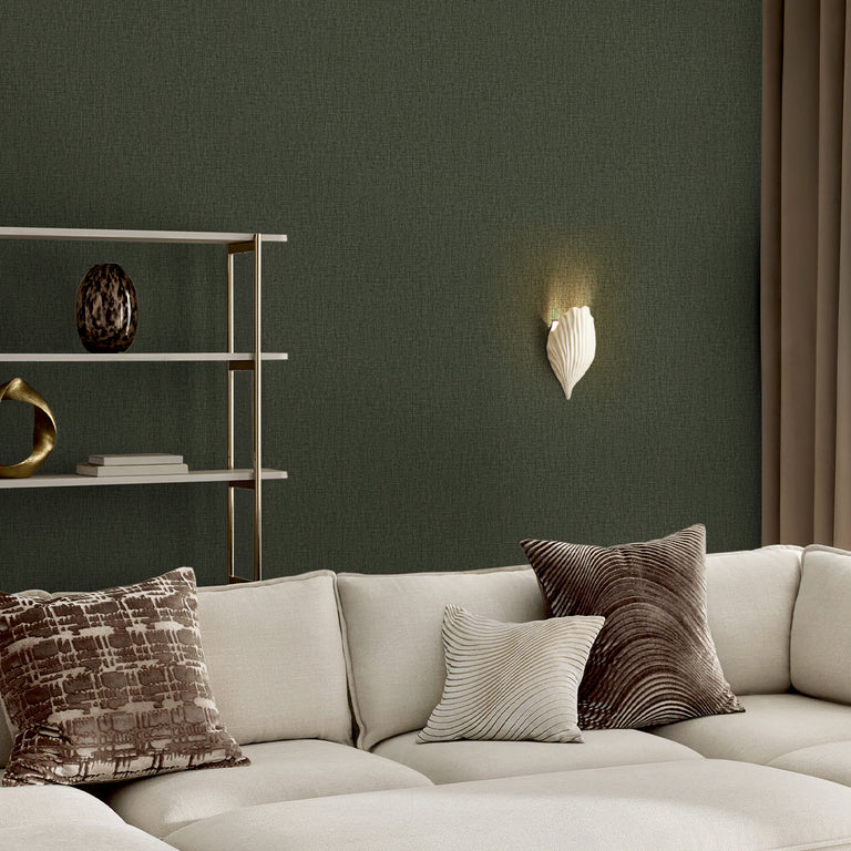 Next Linen Look Wallpaper Deep Green – Textured Green Wallpaper, Non-Woven, Easy Hang, Modern Home Décor
