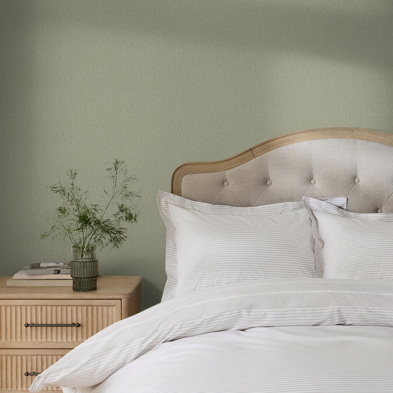 Next Linen Look Wallpaper Sage – Soft Textured, Paste the Wall, Modern Neutral Interior Design