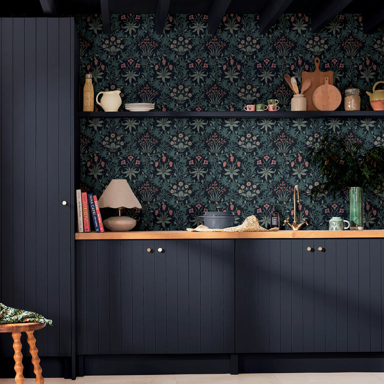 William Morris Celandine Floral Wallpaper Midnight Meadow Navy Blue Botanical Paste the Wall Design