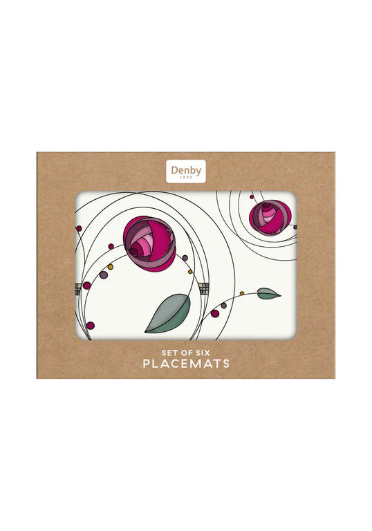 Denby Tiffany Rose Placemats Set of 6 – Elegant Heat Resistant Dining Table Mats, Easy Clean