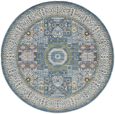 Ankara Global Rug 17 Ivory Light Blue- Round