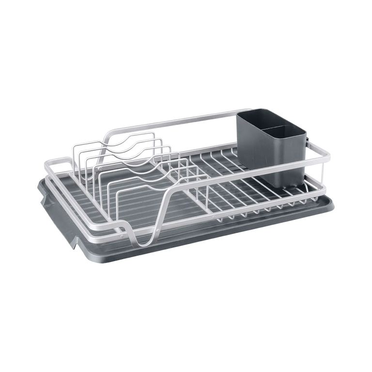 Denby Grey Dish Drainer with Removable Aluminium Rack & Cutlery Holder – Kitchen Sink Organisation Draining Rack
