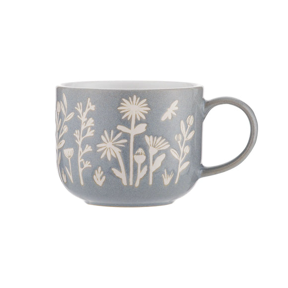 Sip your favorite brew in style with 'The Meadow Blue Daisy Mug,' a charming ceramic mug adorned with delicate blue daisies.