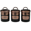 Black & Copper Tins Set of 3 Stainless Steel white background