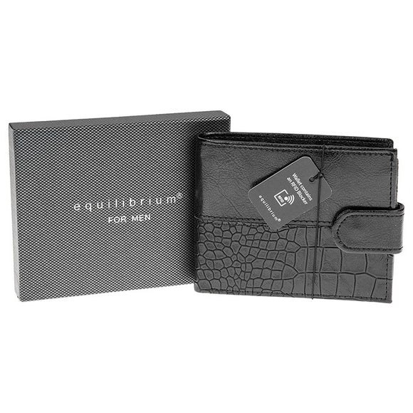 Discover the sleek and sophisticated design of the EQ For Men RFID Modern Wallet in Black. This wallet is crafted with attention to detail, featuring a minimalist and modern aesthetic. The RFID-blocking technology ensures the safety of your personal information, protecting you from electronic pickpocketing. With its compact size and ample storage space for cards and cash, this wallet is a perfect blend of style and functionality.