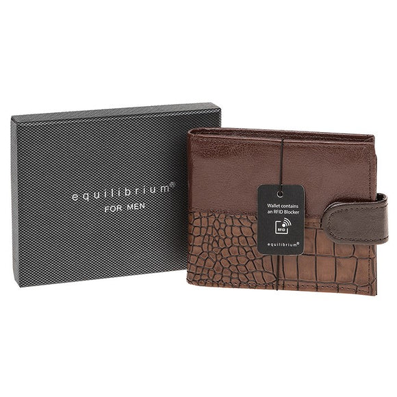 Discover the classic and sophisticated design of the Equilibrium For Men RFID Modern Wallet in Brown. This wallet is expertly crafted with attention to detail, featuring a rich brown leather exterior that exudes elegance. 