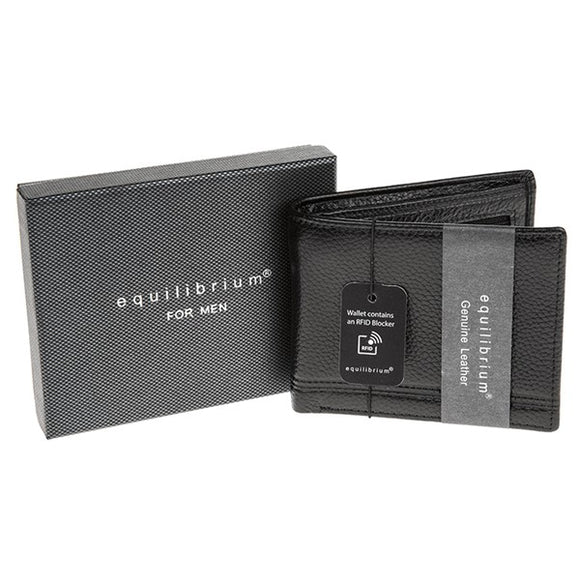 Discover the sleek and sophisticated Equilibrium For Men RFID Leather Wallet in Black. Made from high-quality leather, this wallet combines style with security. The built-in RFID-blocking technology protects your credit card information from electronic theft, ensuring peace of mind. With its well-organized interior, multiple card slots, and bill compartment, this wallet offers convenient storage for your essentials. Elevate your everyday carry with this stylish and functional black leather wallet.