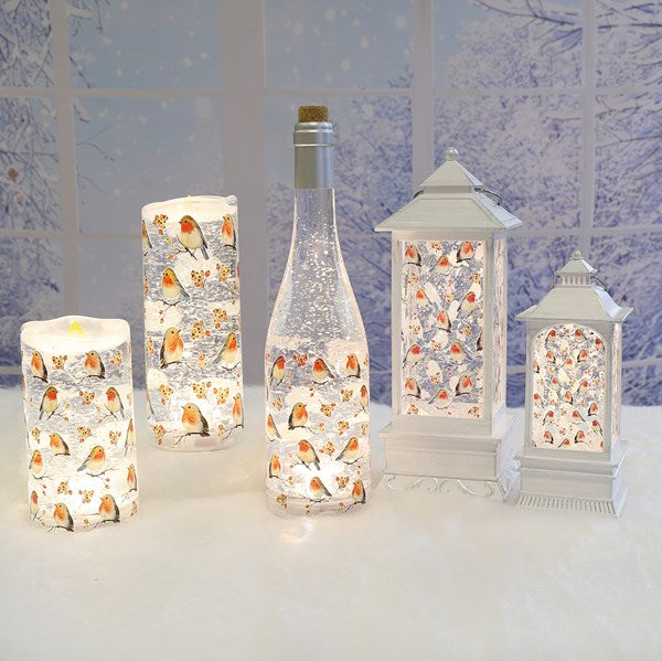 LED Robin Candle Glitter Spinner 15cm