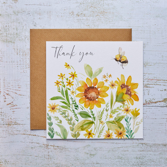 Sunflower Bee Thank You Card: Conveying Warm Appreciation with a Touch of Sunshine - Ideal for Saying 'Thank You'!