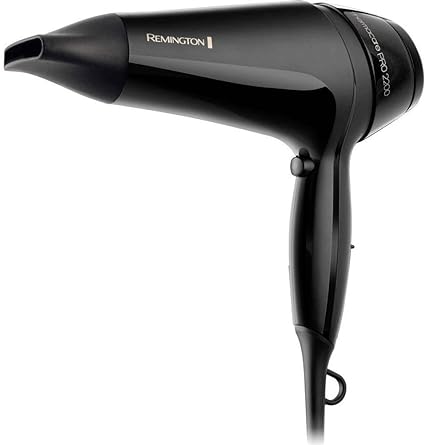A visual representation of the Remington Thermocare Pro 2200W Hair Dryer, showcasing its sleek design and included attachments for precision styling.