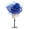 Ethereal Aviary Large Fascinator in Royal Blue side view on a stand