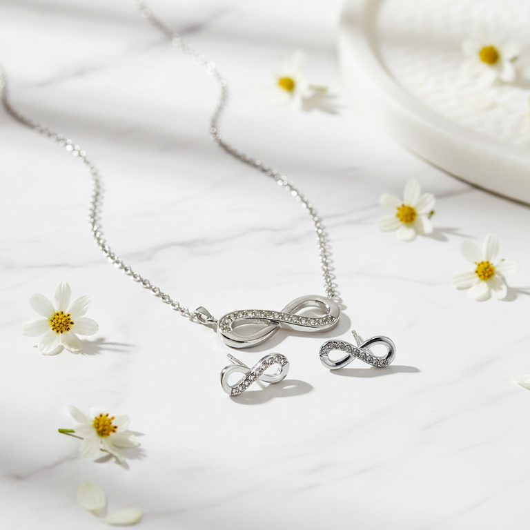 Newgrange Silver Infinity Necklace Earring Set