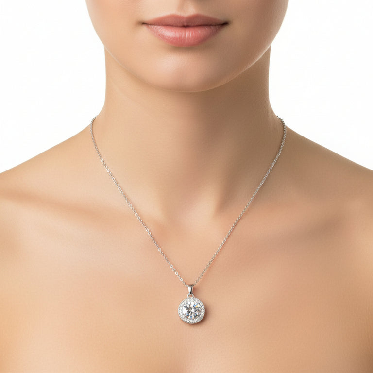 Newgrange Silver White Stone Diamante Pendant Necklace