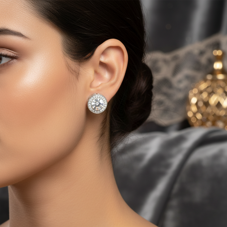 Newgrange Silver White Stone Diamante Earrings