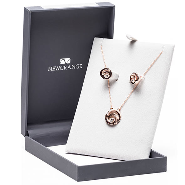 Newgrange Rose Gold Spiral Stone Pendant & Earrings Set