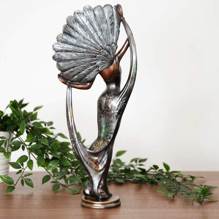 Silhouette Lady Figurine Bronze And Teal 30cm