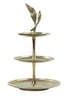 A stunning gold tiered cake stand, perfect for displaying your delicious creations with elegance and style.