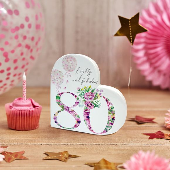 80 Floral Heart Block - Celebrate 80 years of love with this decorative block set adorned with charming floral designs.