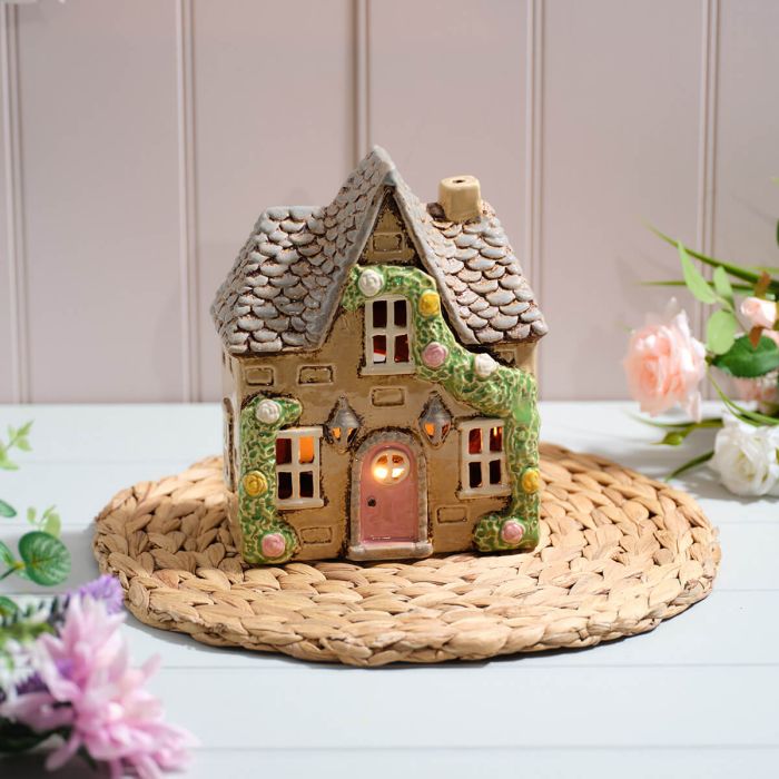 Cottage Garden Stoneware House Candle Holder 20cm