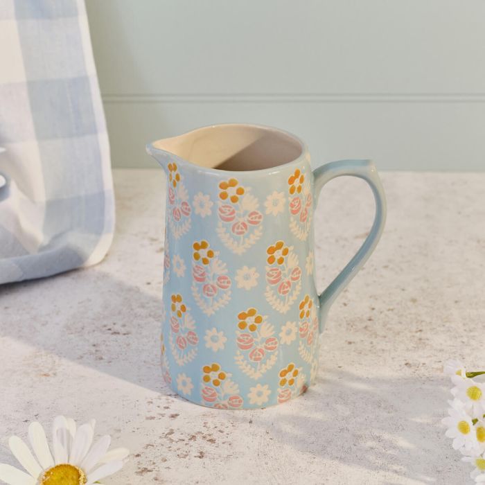 Hand Painted Stoneware Decorative Jug with Floral Detail