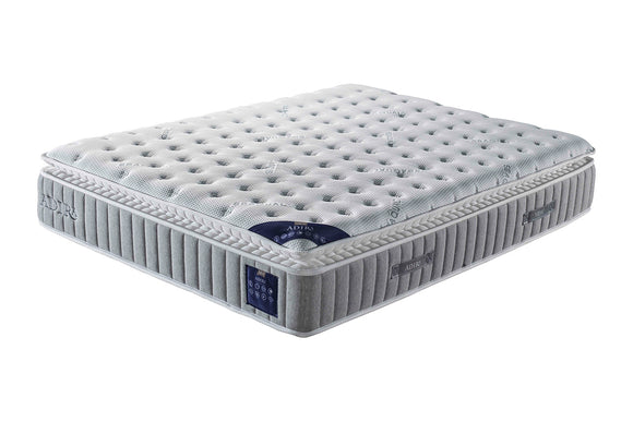 A detailed shot of the Adira 5' Double Mattress, emphasizing its hypoallergenic properties and breathable fabric, promoting a clean and healthy sleeping environment for those with sensitivities.