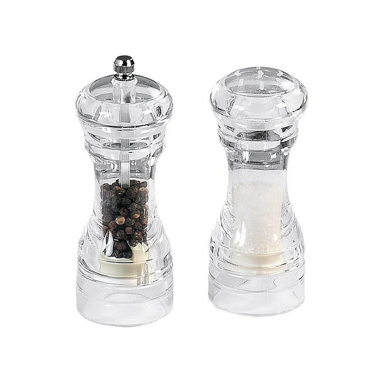 Apollo Acrylic Salt and Pepper Mill Set Clear Ceramic Grinder with Aluminium Detail 14cm