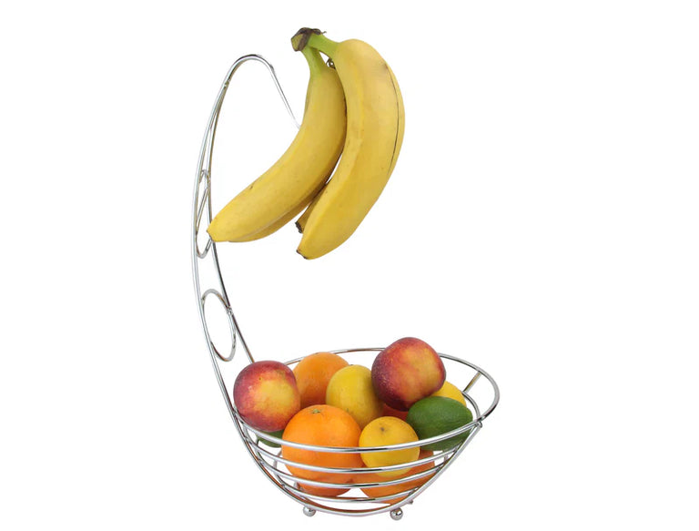 Apollo Chrome Banana Tree Fruit Bowl – Modern Kitchen Fruit Stand & Food Containers Centrepiece