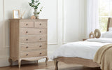 Enhance your bedroom decor with the Camille 4 + 2 Drawer Chest, offering ample storage space and a touch of sophistication.