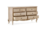 Shop online for the best drawers in Ireland, like the Camille 6 Drawer Wide Chest, showcasing ornate detailing and beautiful curves.