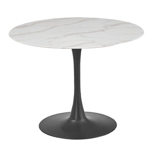 Circe Round Dining Table 80cm White Marbled Glass