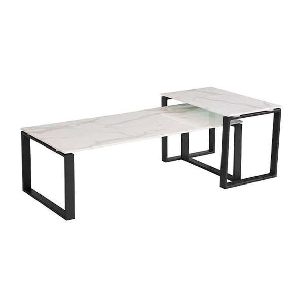 Circe Coffee Table Set White Marbled Glass