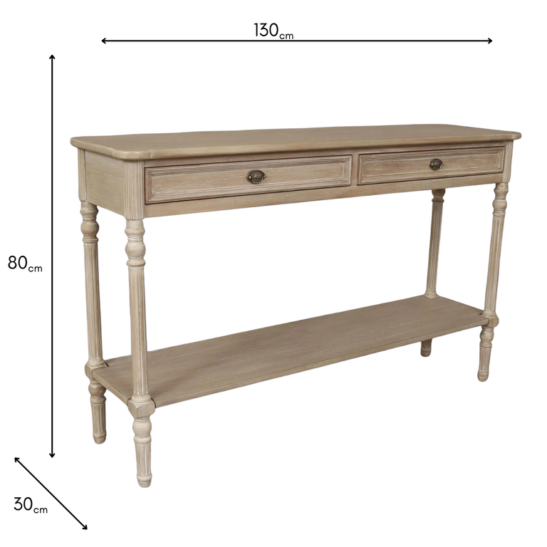 Willow 2 Drawers Console with Shelf - Wooden Living Room Furniture Collection