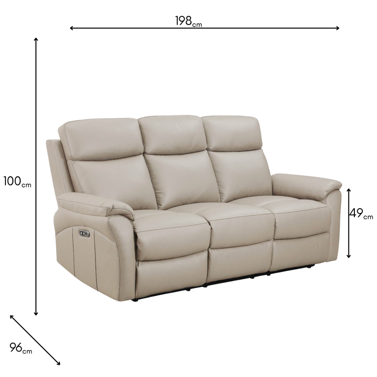 Nardo 3 Seater Electric Recliner Sofa – Cashmere Leather Couch