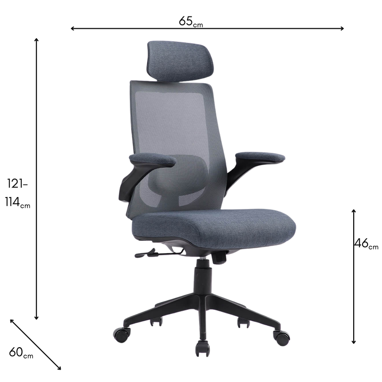 Zeke Ergonomic Office Chair Grey - Swivel Home Office Furniture