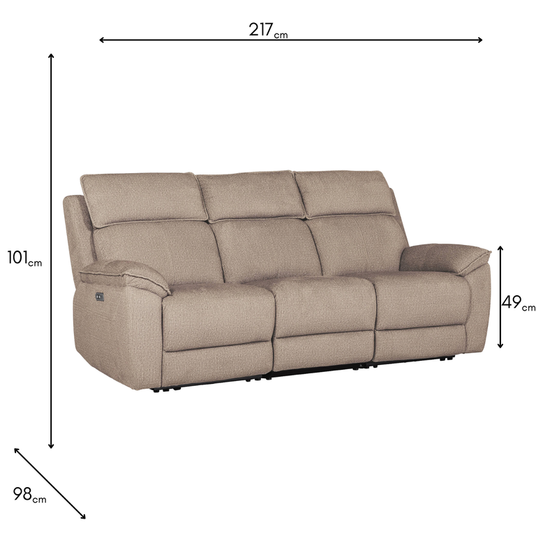 Blaine 3 Seater Electric Recliner Latte - Comfortable Living Room Sofa
