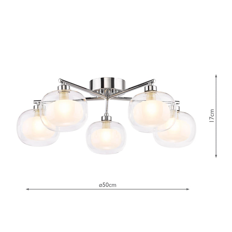 Diego 5 Light Semi Flush Polished Chrome with Opal Glass