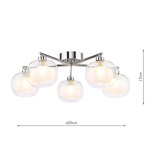 Diego 5 Light Semi Flush Polished Chrome with Opal Glass