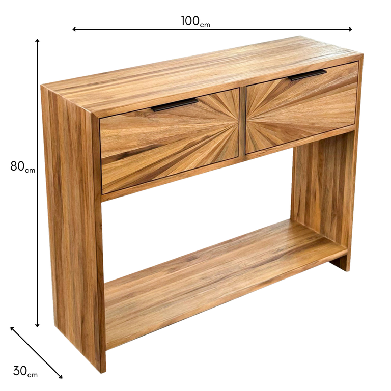 Ray 2 Drawer Console Table Ginger Teak – Wooden Console with Storage