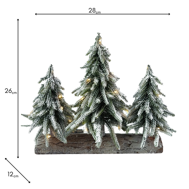 Led Christmas Trees on Log 3 W/Timer Flocked
