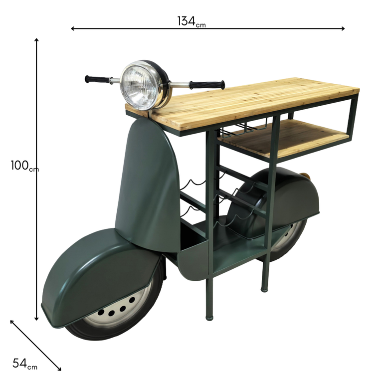 Vespa Scooter Bar Green – Vintage Bar Counter Console Table Furniture