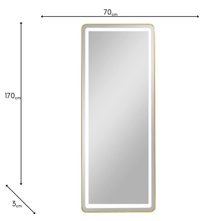 Modena LED Cheval Rectangle Mirror Gold 170 x 70 cm