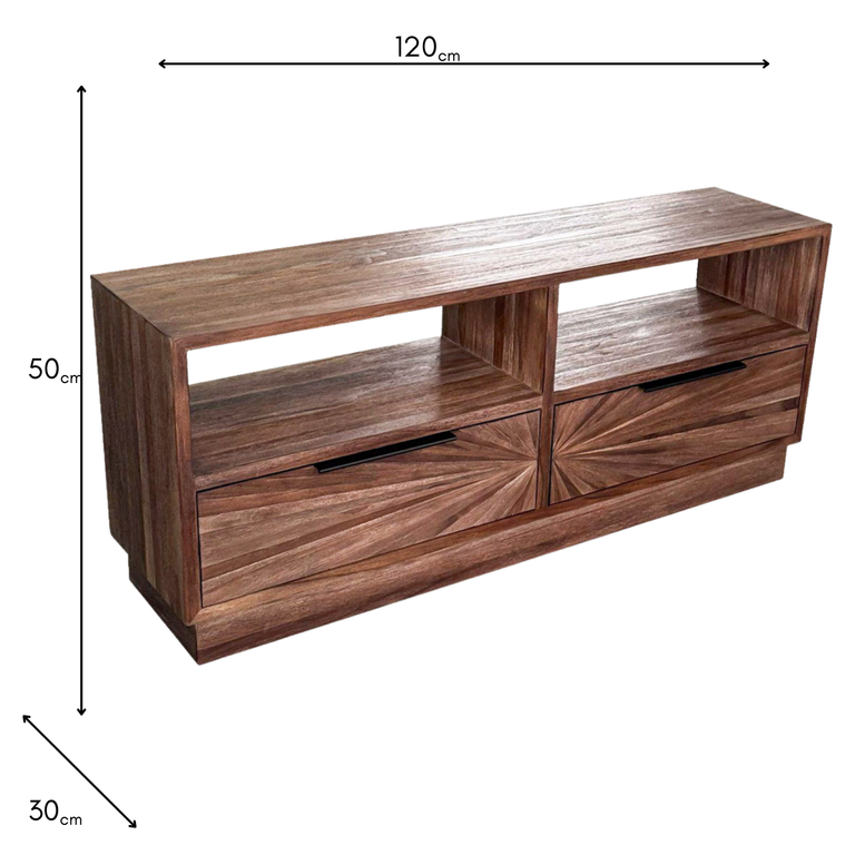 Ray TV Unit Dark Teak – Modern Wooden TV Stand for Living Room