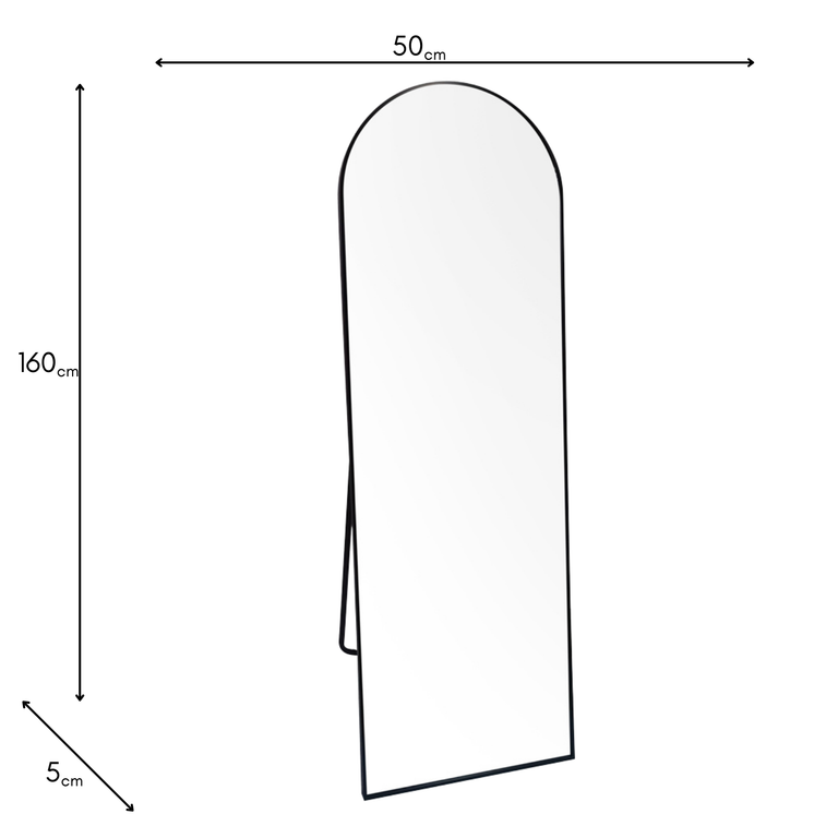 Modena Floor Standing Mirror Black 160cm – Full Length Arch Mirror