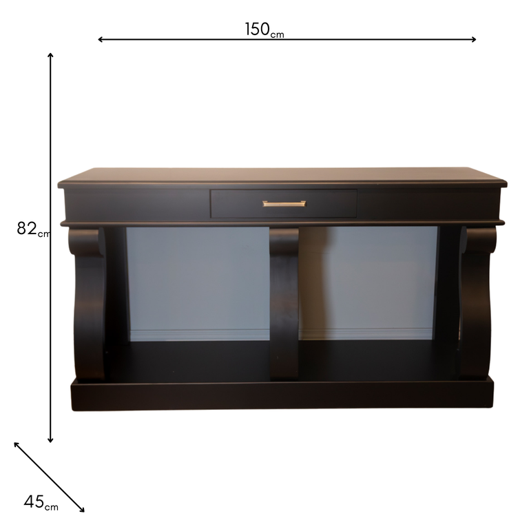 Scroll Console Table with Drawer 150 cm Black – Wooden Sideboard