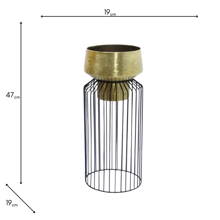Lia Small Planter With Stand – Brass/Black Pot for Home Décor